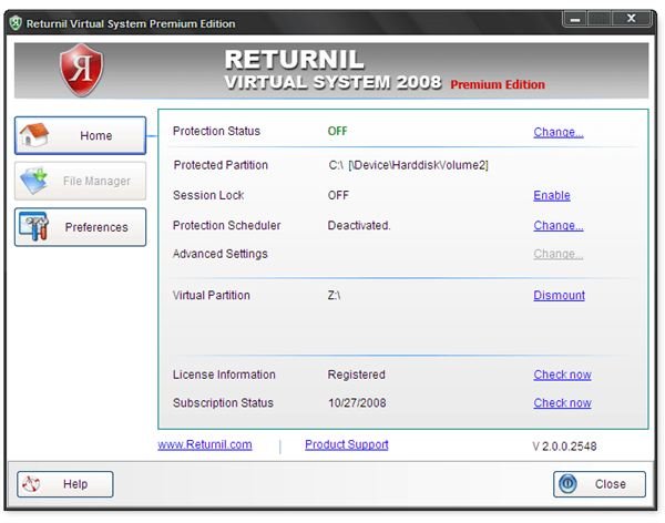 Returnil Screenshot