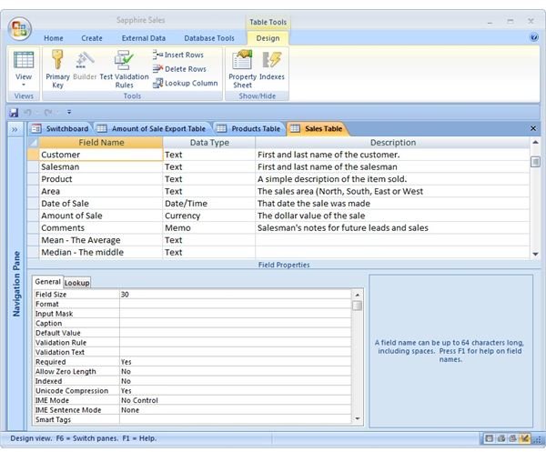 Microsoft Access Database Design: Advantages of Using Database Tables