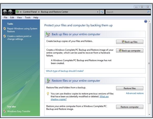 Using the Windows Vista Backup Center - the Good, the Bad, and the Could Be Better