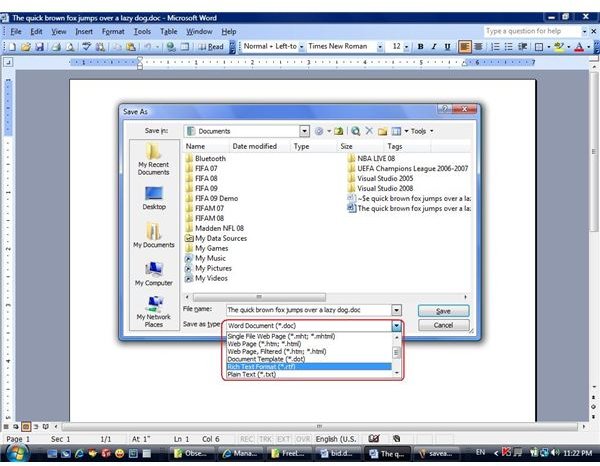 A Complete Guide to MS WORD 2003: File Menu – Save File Formats - by John sinitsky