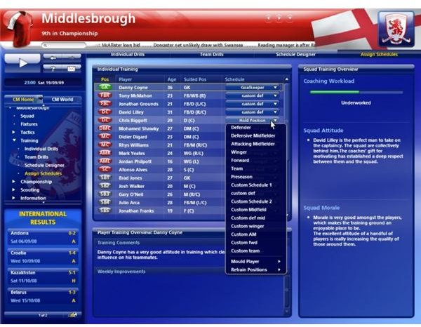 The training screen in Championship Manager 2010 lets you retrain your players and mould their skills.