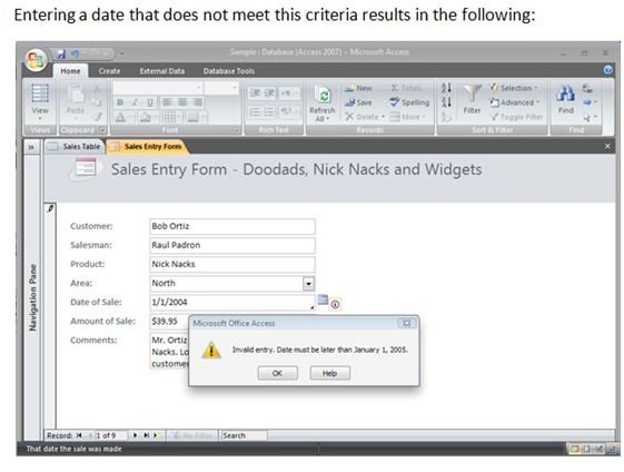 Date Validation Rule in Form View