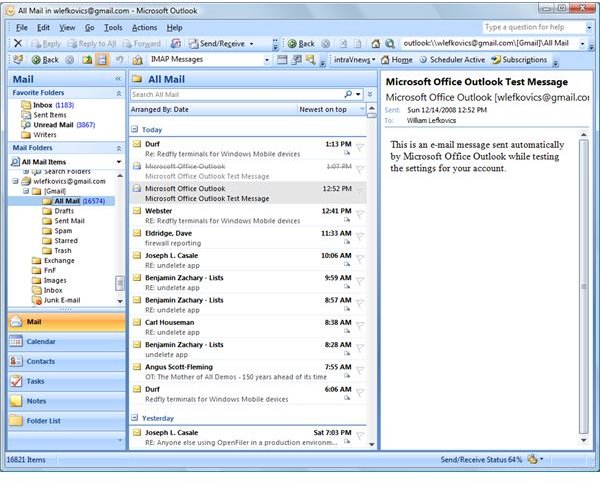 Figure 4 - GMail in Outlook 2007 with IMAP