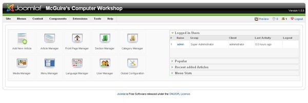 Joomla! Content Management Tutorial - Administration Control Panel