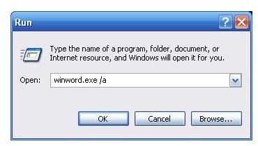 Use the command prompt to force Word to open