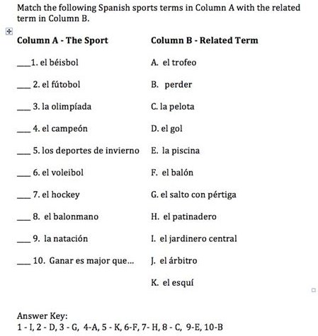 Use Spanish Sports Vocabulary for a Classroom Quiz