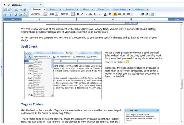 Zoho Writer User Interface