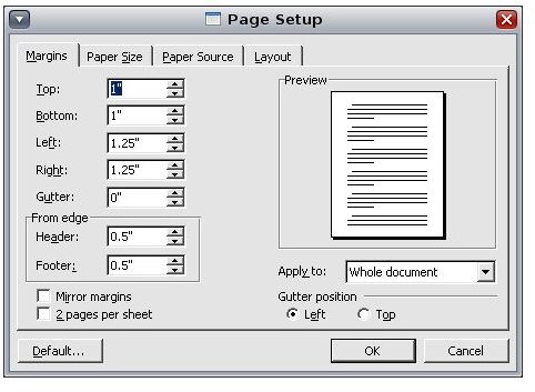 Microsoft Word margin settings