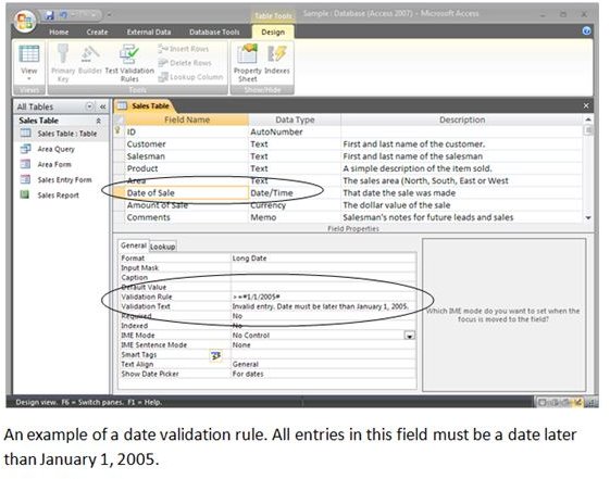 Date Validation Rule in Table Design