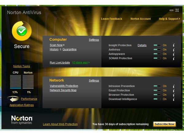 User Interface of Norton AV 2010