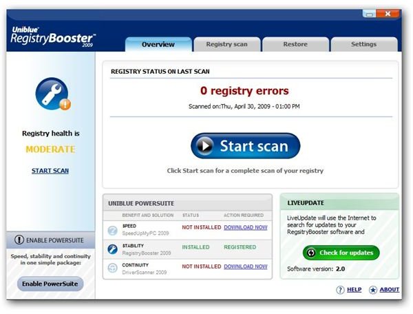 Registry Booster 2009 Startup Screen