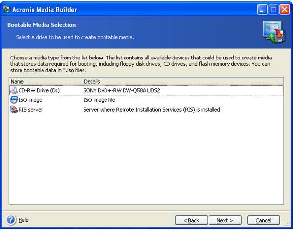 Figure 2: Bootable Media Selection