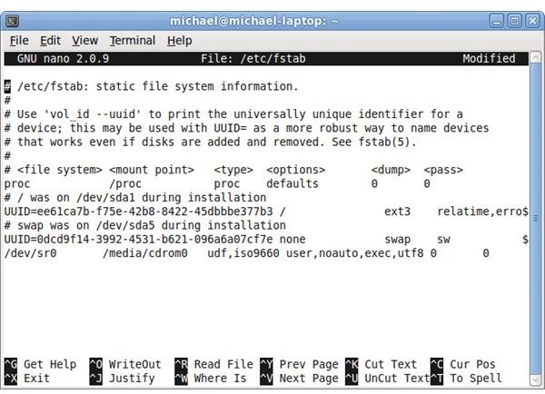 Sample fstab File