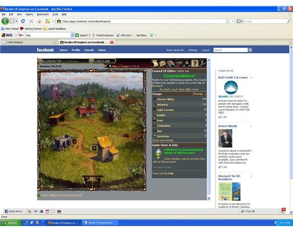 Facebook Game Review: Realm Of Empires. game basics, settlements, and making money.