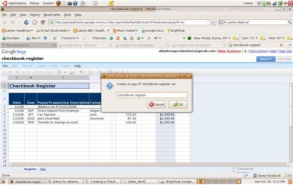 checkbook register google sheets