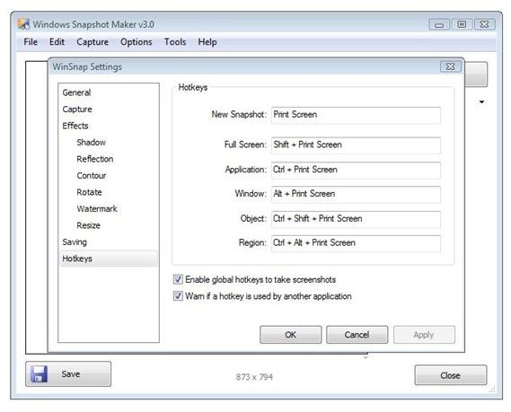 WinSnap HotKeys Settings