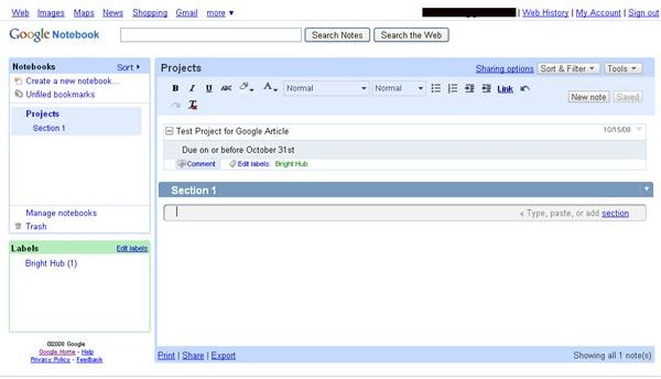 Google Notebooks Project Management