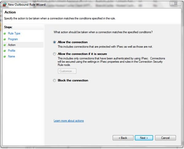 Windows 7 Firewall Action