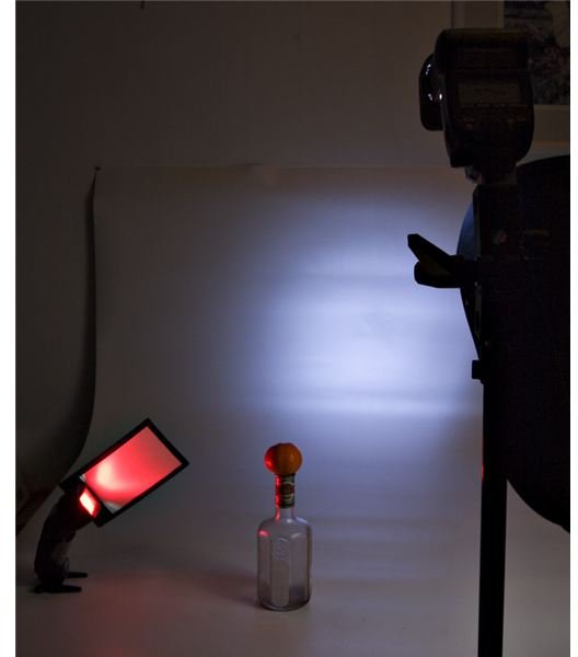 Two strobes with different gels were used.