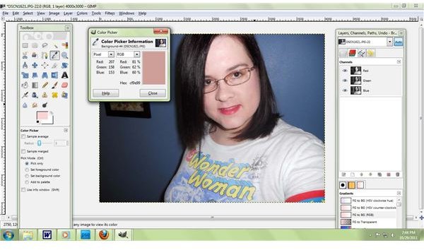 Use the eyedropper tool to find RGB values in GIMP
