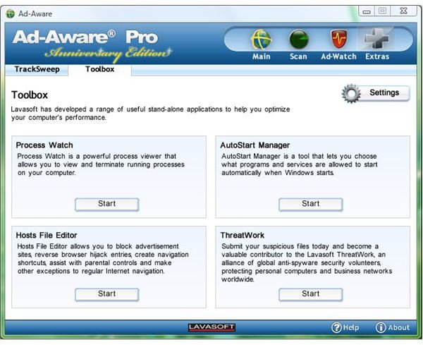 Toolbox in Ad-Aware Pro