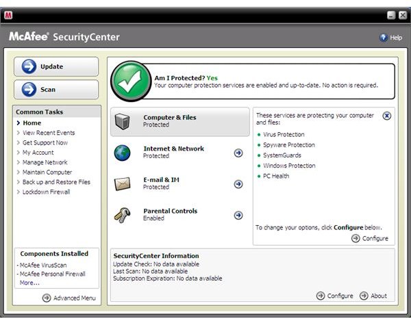Security Center: Main Window - Computer and Files