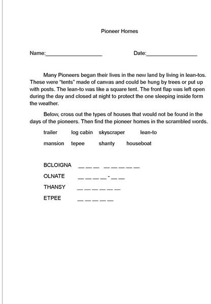 History Lesson Plan on Pioneer Homes