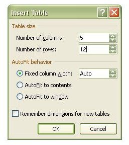 Creating a Table by Specifying Dimensions