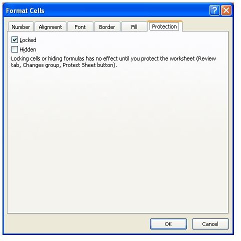 Fig 4 - Format Cells - Protection Tab