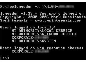 Figure 5: PsLoggedOn remote system listing