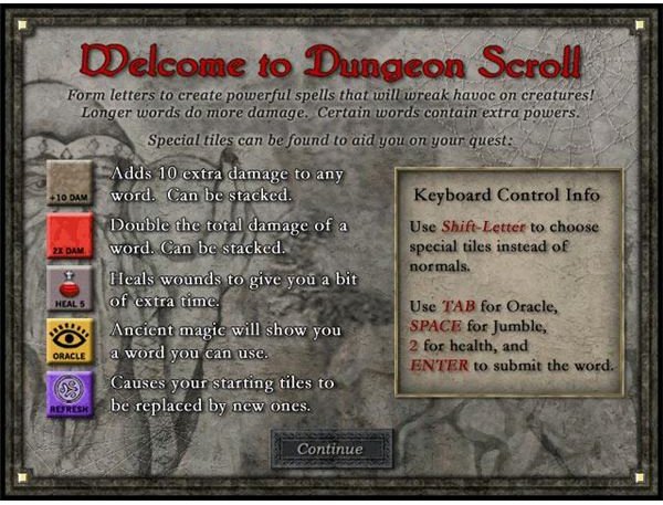 Dungeon Scroll Gold Edition Instructions Screen