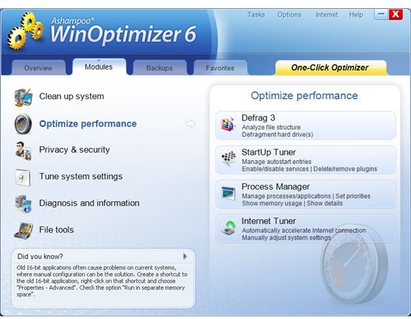 Ashampoo Modules Optimize Performance