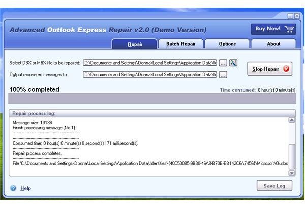 Repaired and Recovered message in Outlook Express v6
