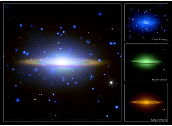Figure 8: Sombrero Galaxy showing infrared, optical and X-ray components