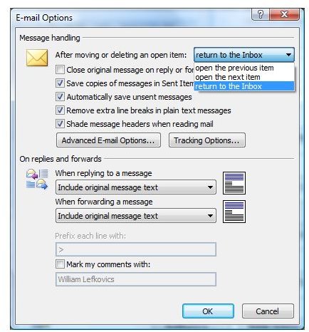 Microsoft Outlook 2007 Tip #14 - Tell Outlook Where to Go When You Are Finished with a Message