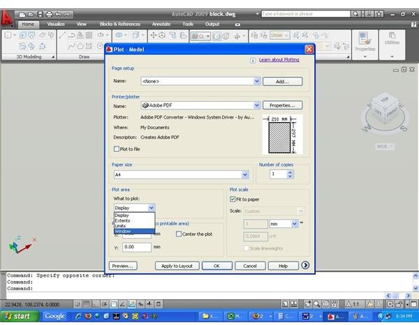 AutoCAD to PDF Plot window
