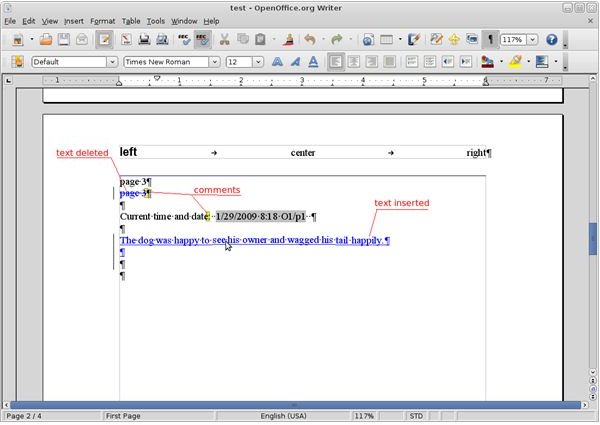 Open Office Writer - Track Changes and Comments