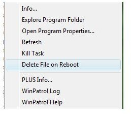 Delete File on Reboot Option in WinPatrol