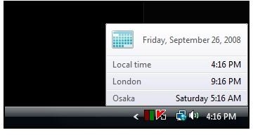 Setting Up Three Clocks for Three Time Zones in Windows Vista