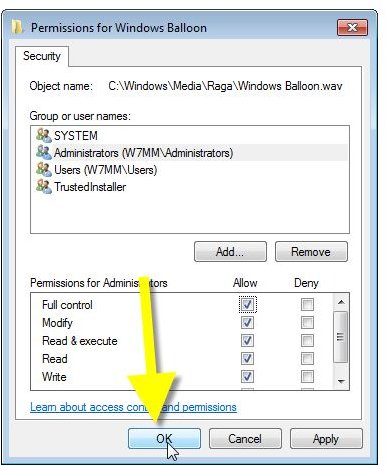 windows 7 default permissions reset