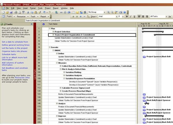 Six Sigma Gantt Chart Template