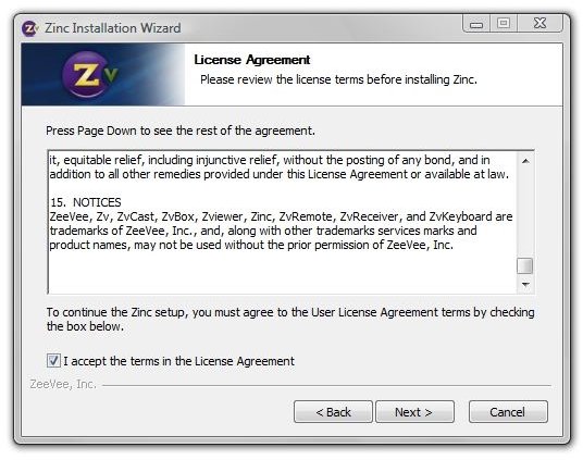 Zinc Install License