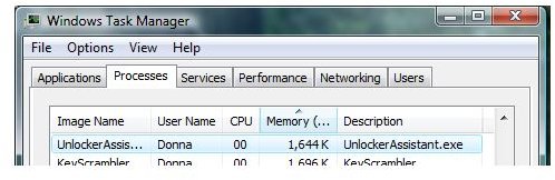 Memory Usage of Unlocker Asst.