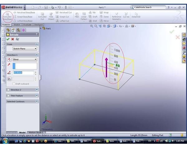 Exploring Extrude In Solidworks 2008 Extrusion Length Up