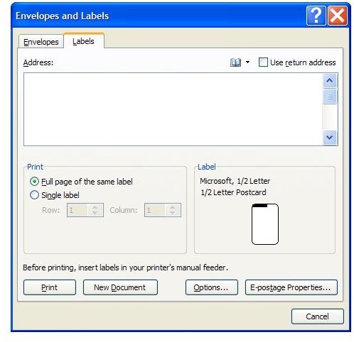 Print Labels in Word 2007 - Figure 2