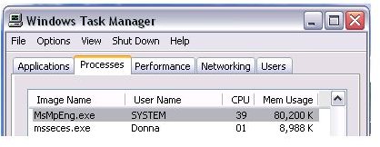 RAM usage of MSE during a system drive scan