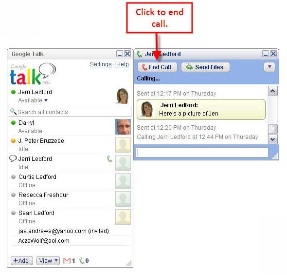 Google Talk Ending a Call