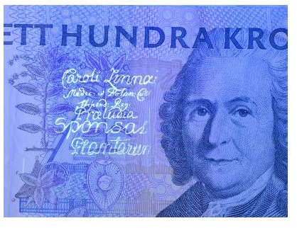 UV image of a money bill - photo courtesy of Enrico Savazzi