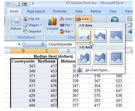 Select Area Chart from Insert Tab