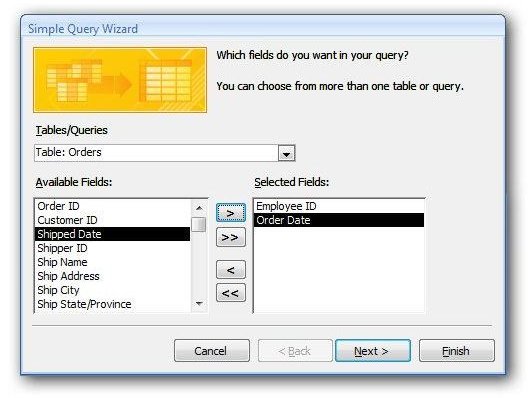 Select Fields to Use in Query